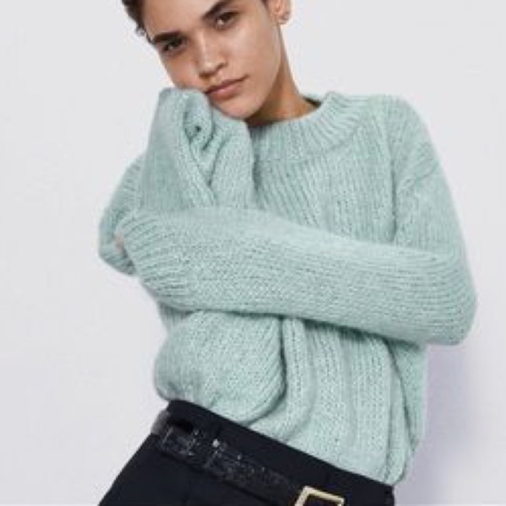 Soft Chenille Sweater Aqua Teal Turquoise Boxy Chunky Round Scoop Crew Neck XL - Picture 4 of 15